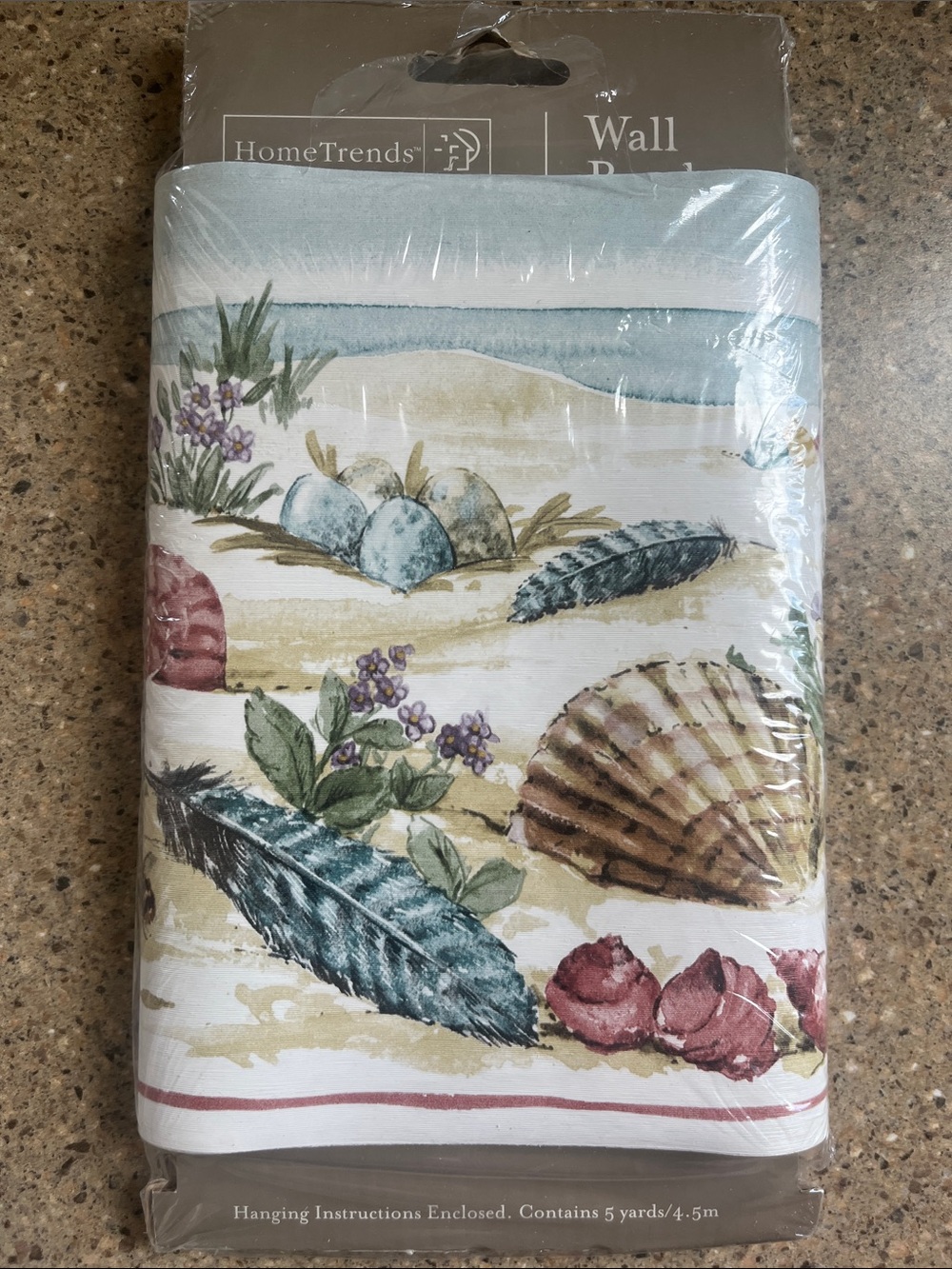 Coastal Seashell Wallpaper Border - 7” x 15 ft - Blue, Green & Tan
